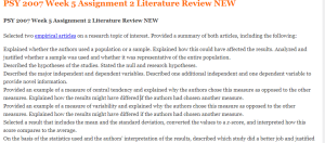 PSY 2007 Week 5 Assignment 2 Literature Review NEW