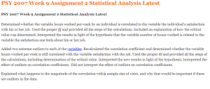 PSY 2007 Week 9 Assignment 2 Statistical Analysis Latest