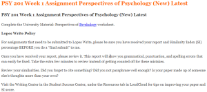 PSY 201 Week 1 Assignment Perspectives of Psychology (New) Latest