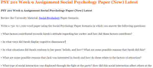 PSY 201 Week 9 Assignment Social Psychology Paper (New) Latest