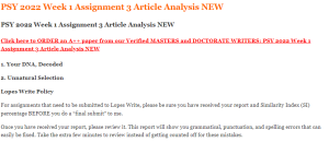 PSY 2022 Week 1 Assignment 3 Article Analysis NEW