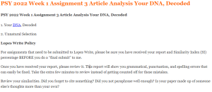 PSY 2022 Week 1 Assignment 3 Article Analysis Your DNA, Decoded