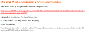 PSY 2022 Week 4 Assignment 2 Article Analysis NEW