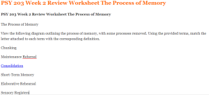 PSY 203 Week 2 Review Worksheet The Process of Memory