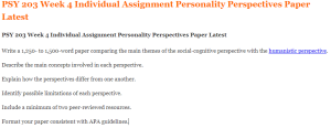 PSY 203 Week 4 Individual Assignment Personality Perspectives Paper Latest