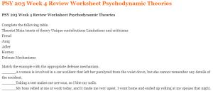 PSY 203 Week 4 Review Worksheet Psychodynamic Theories