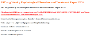 PSY 203 Week 5 Psychological Disorders and Treatment Paper NEW