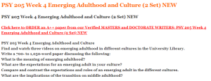 PSY 205 Week 4 Emerging Adulthood and Culture (2 Set) NEW