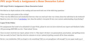 PSY 2050 Week 2 Assignment 2 Rene Descartes Latest