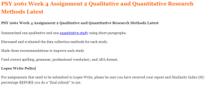 PSY 2061 Week 4 Assignment 2 Qualitative and Quantitative Research Methods Latest