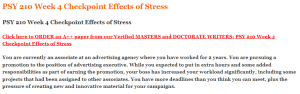 PSY 210 Week 4 Checkpoint Effects of Stress