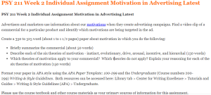 PSY 211 Week 2 Individual Assignment Motivation in Advertising Latest