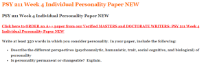 PSY 211 Week 4 Individual Personality Paper NEW