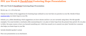 PSY 220 Week 8 CheckPoint Fostering Hope Presentation