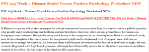 PSY 225 Week 1  Disease Model Versus Positive Psychology Worksheet NEW