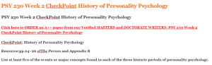 PSY 230 Week 2 CheckPoint History of Personality Psychology