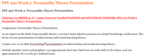 PSY 230 Week 2  Personality Theory Presentation