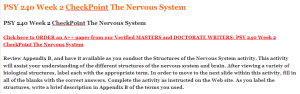 PSY 240 Week 2 CheckPoint The Nervous System