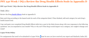 PSY 240 Week 7 DQ 2 Review the Drug Health Effects Scale in Appendix D