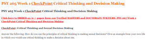 PSY 265 Week 1 CheckPoint Critical Thinking and Decision Making
