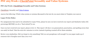 PSY 265 Week 1 CheckPoint Sexuality and Value Systems