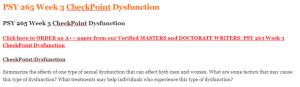 PSY 265 Week 3 CheckPoint Dysfunction