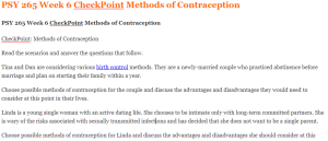PSY 265 Week 6 CheckPoint Methods of Contraception
