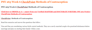 PSY 265 Week 6 CheckPoint Methods of Contraception