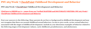 PSY 265 Week 7 CheckPoint Childhood Development and Behavior