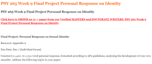 PSY 265 Week 9 Final Project Personal Response on Identity