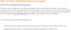 PSY 270 Week 2 Individual Clinical Assessment