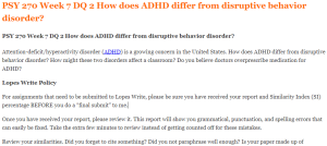 PSY 270 Week 7 DQ 2 How does ADHD differ from disruptive behavior disorder