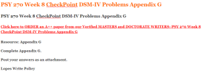 PSY 270 Week 8 CheckPoint DSM-IV Problems Appendix G