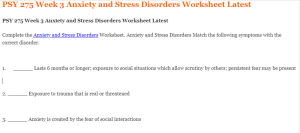PSY 275 Week 3 Anxiety and Stress Disorders Worksheet Latest