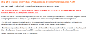 PSY 280 Week 1 Individual  Prenatal and Postpartum Scenario NEW