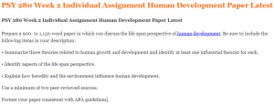 PSY 280 Week 2 Individual Assignment Human Development Paper Latest