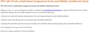 PSY 280 Week 4 Individual Assignment Early and Middle Adulthood Latest