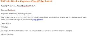 PSY 285 Week 9 Capstone CheckPoint Latest