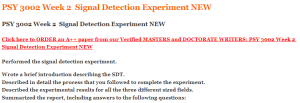 PSY 3002 Week 2  Signal Detection Experiment NEW