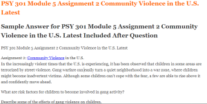 PSY 301 Module 5 Assignment 2 Community Violence in the U.S. Latest