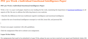 PSY 301 Week 1 Individual Emotional Intelligence Paper