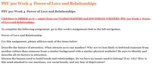 PSY 301 Week 4  Power of Love and Relationships