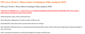 PSY 3011 Week 6  Observation Techniques Film Analysis NEW