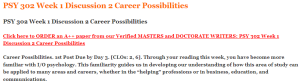 PSY 302 Week 1 Discussion 2 Career Possibilities