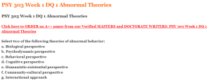 PSY 303 Week 1 DQ 1 Abnormal Theories