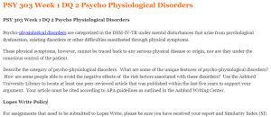 PSY 303 Week 1 DQ 2 Psycho Physiological Disorders