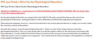 PSY 303 Week 1 DQ 2 Psycho Physiological Disorders