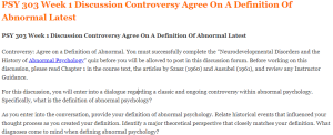 PSY 303 Week 1 Discussion Controversy Agree On A Definition Of Abnormal Latest