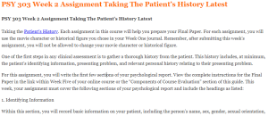 PSY 303 Week 2 Assignment Taking The Patient’s History Latest