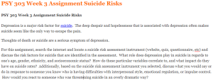 PSY 303 Week 3 Assignment Suicide Risks